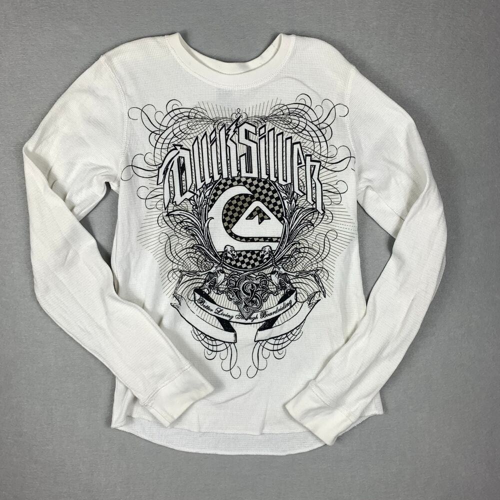 Vintage Y2K Quiksilver Shirt Womens Large Thermal Waffle Knit Long Sleeve Skater